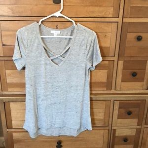 Grey t with cross cross front